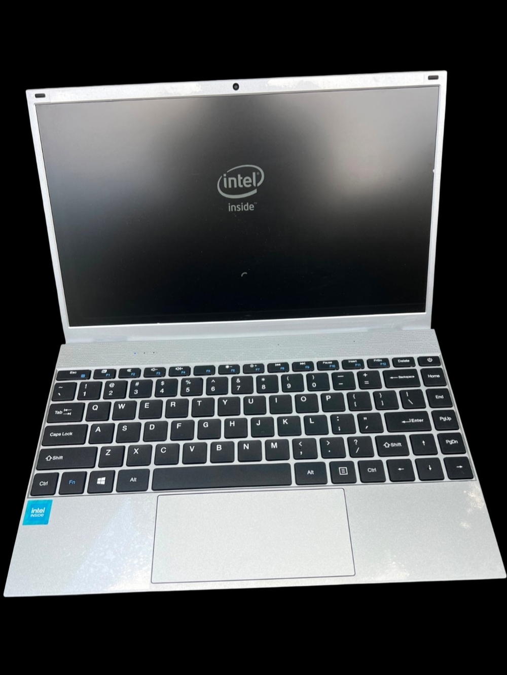 Intel Silver Laptop with Black Keyboard